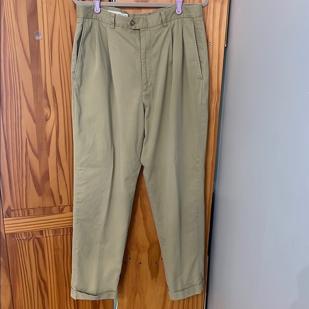 JOHN W NORDSTROM KHAKI PANTS MENS W36 L32 PLEATED FRONT CUFFED SOFT COTTON